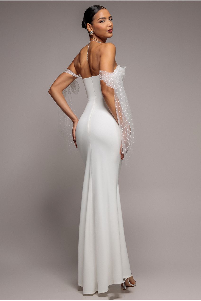 Goddiva Scuba & Polka Mesh Bella Bow Multiway Maxi Dress - White