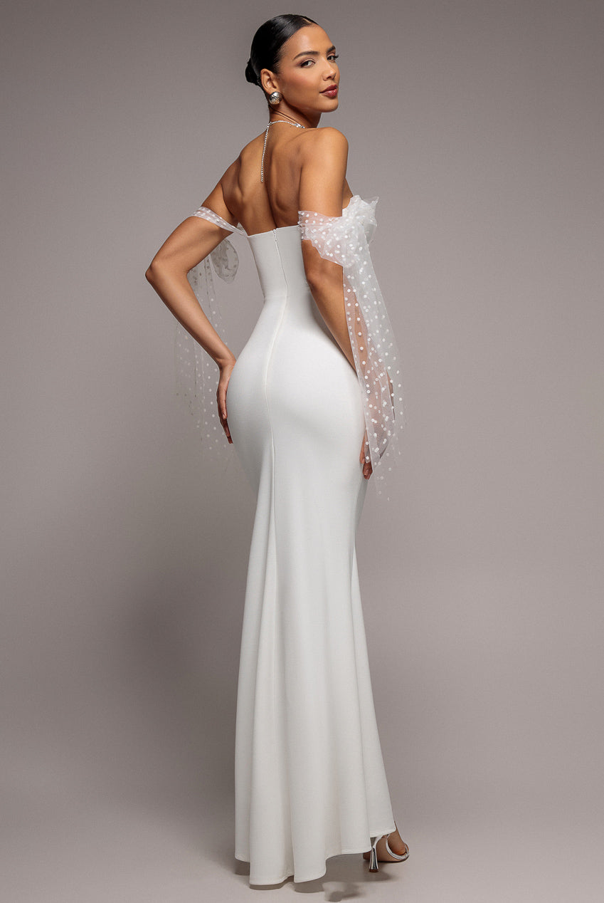 Goddiva Scuba & Polka Mesh Bella Bow Multiway Maxi Dress - White