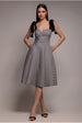Goddiva Diagonal Stripe Velvet Bow A Line Midi Dress - Black White