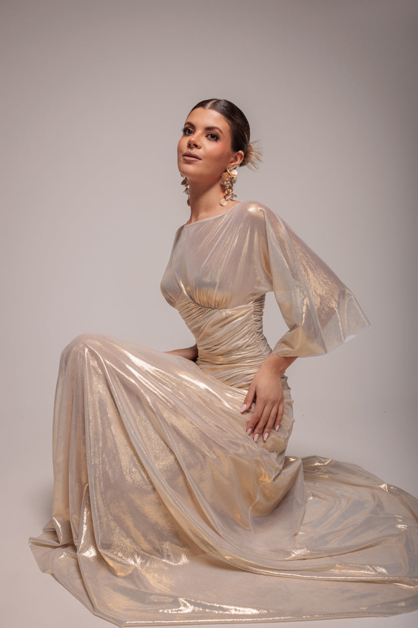 Goddiva Gravity Defying Naked Maxi Dress - Gold