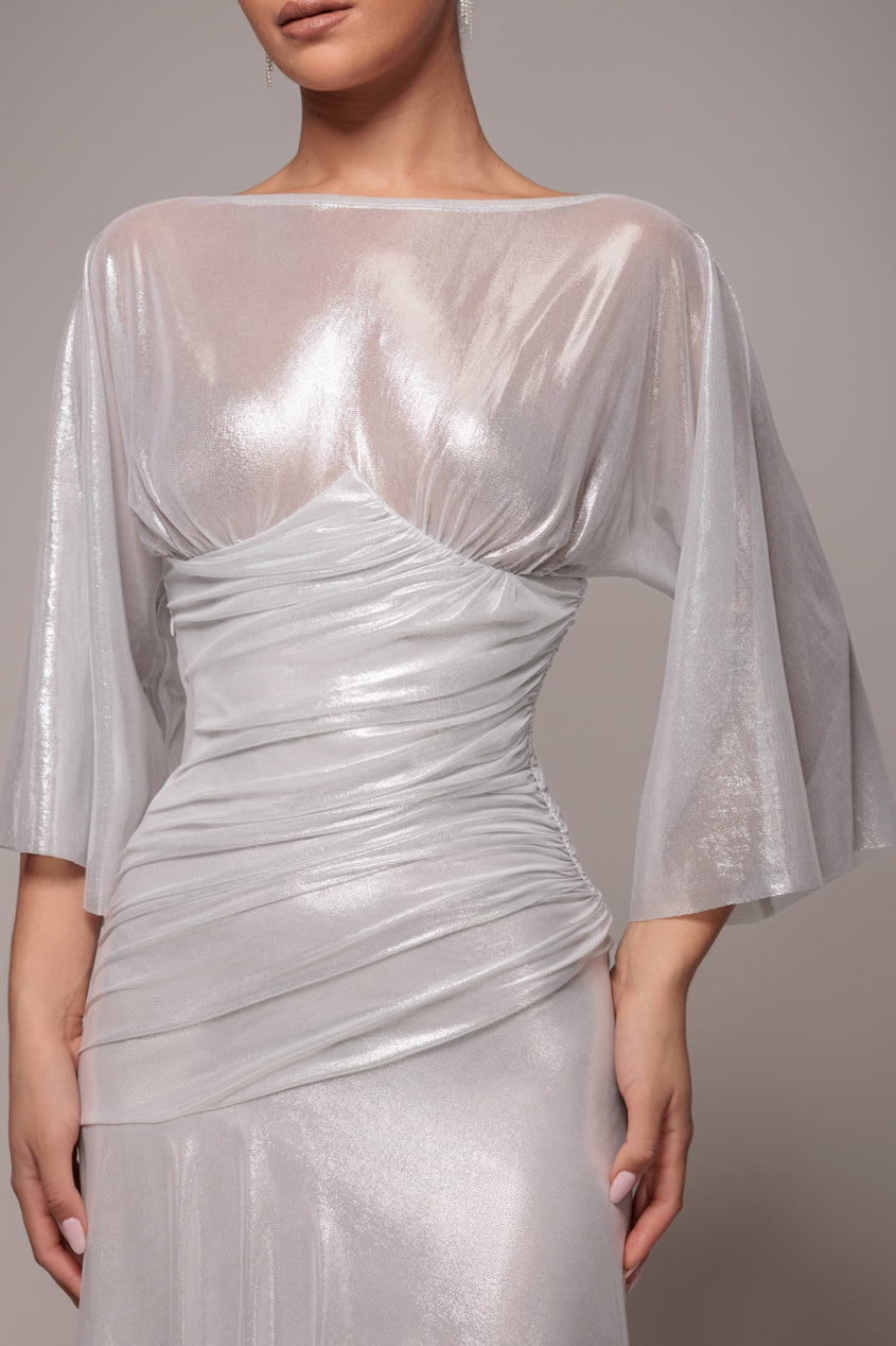 Goddiva Gravity Defying Naked Maxi Dress - Silver