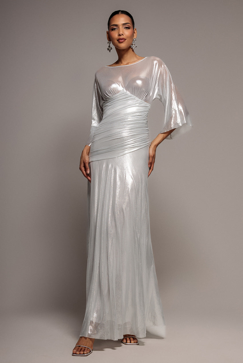 Goddiva Gravity Defying Naked Maxi Dress - Silver