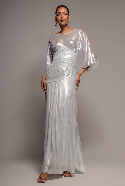 Silver - Goddiva Gravity Defying Naked Maxi Dress - Silver