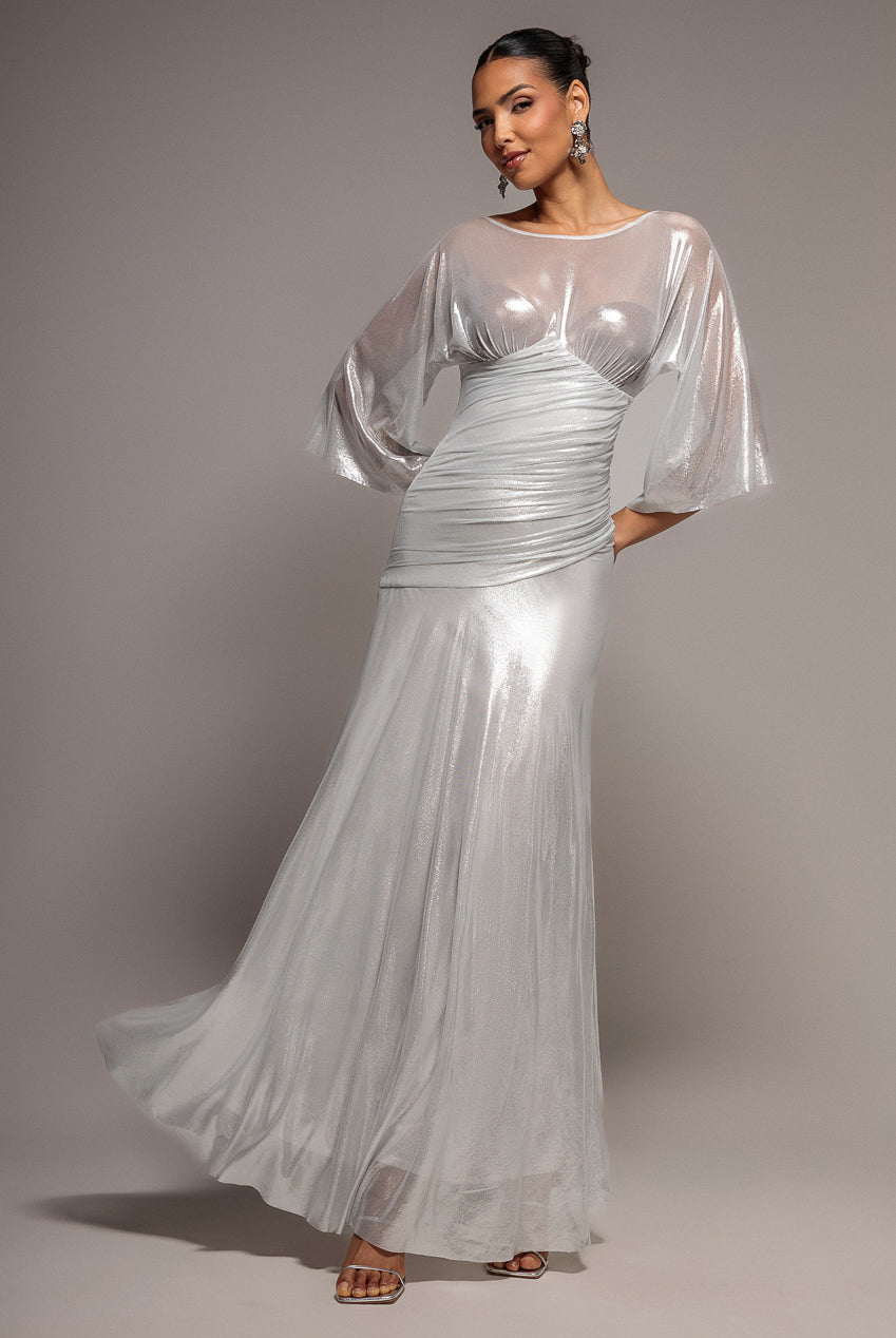 Goddiva Gravity Defying Naked Maxi Dress - Silver