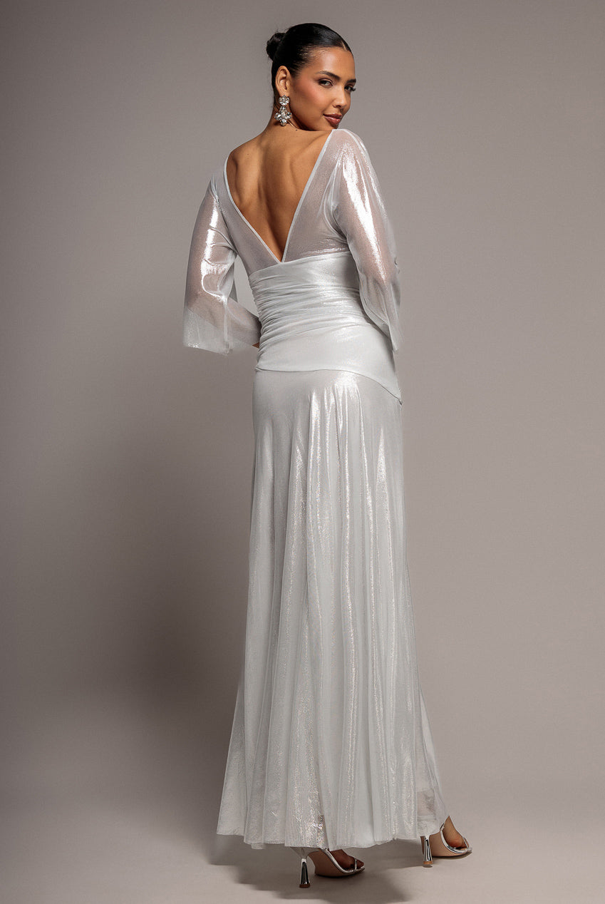 Goddiva Gravity Defying Naked Maxi Dress - Silver