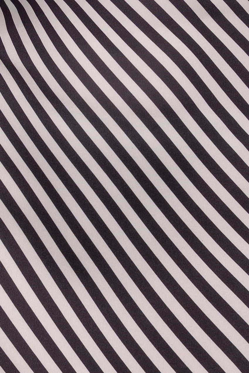 Goddiva Stripe Off Shoulder Bow Back Satin Bow Mini Dress - Black White