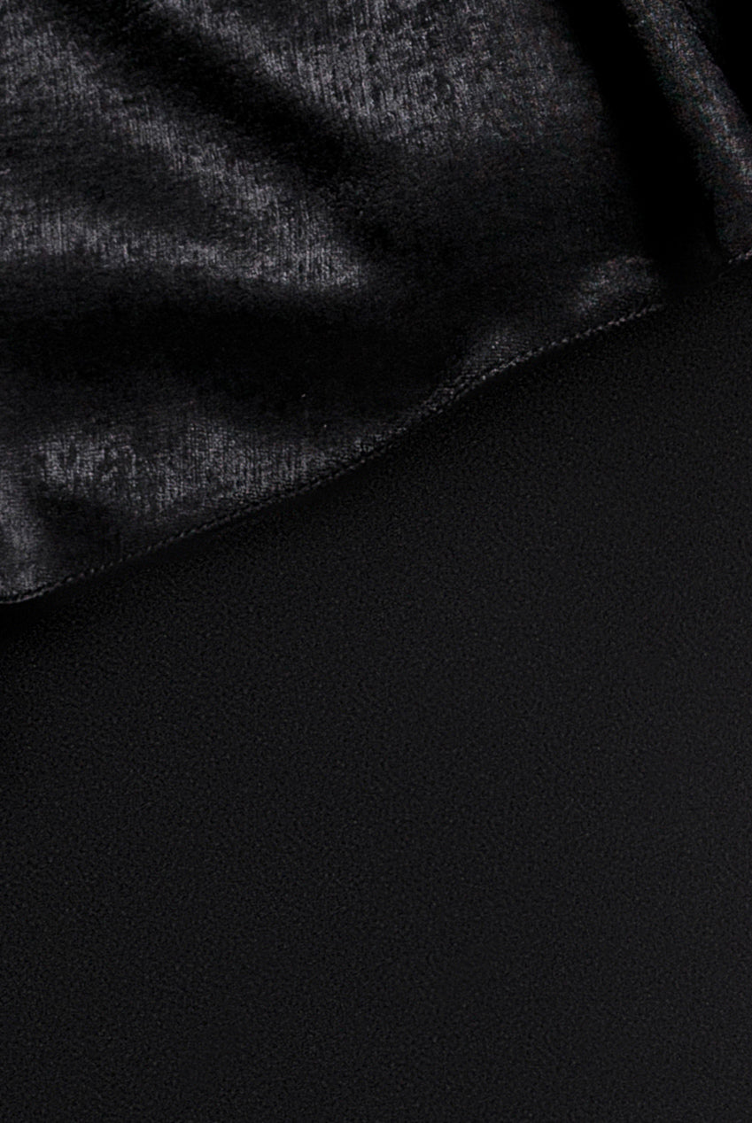 Goddiva Scoop Neck Velvet Satin Cape Sleeve Maxi Dress - Black