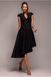 Goddiva Cap Sleeve Textured Skater Asymmetric Midi Dress - Black