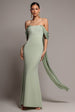 Goddiva Off Shoulder Velvet Satin Wing Cape Maxi Dress - Sage Green