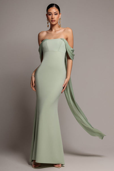 sage green dressing gown Goddiva Off Shoulder Soft Satin Wing Cape Maxi Dress Collection_Genesis Simple Black Knee Length The mermaid hem sculpts Color:Black White Stripe