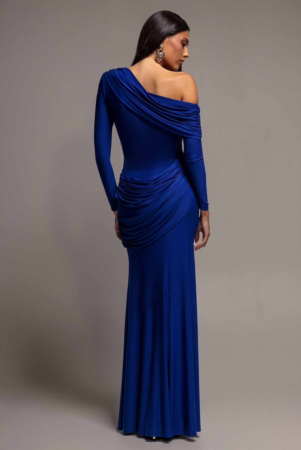 Goddiva Off Shoulder Gathered Panel Soft Touch Maxi Dress - Royal Blue