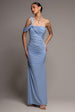 Goddiva One Shoulder Asymmetric Twist Maxi Dress - Blue