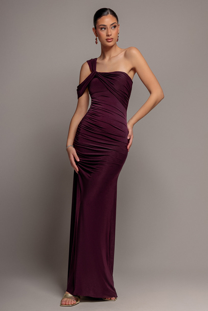 goddiva one shoulder asymmetric midi dress product info and reviews Twist Maxi Color:Traditional Check