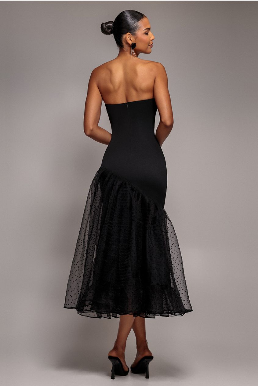 Goddiva Strapless Asymmetric Tiered Midaxi Dress - Black