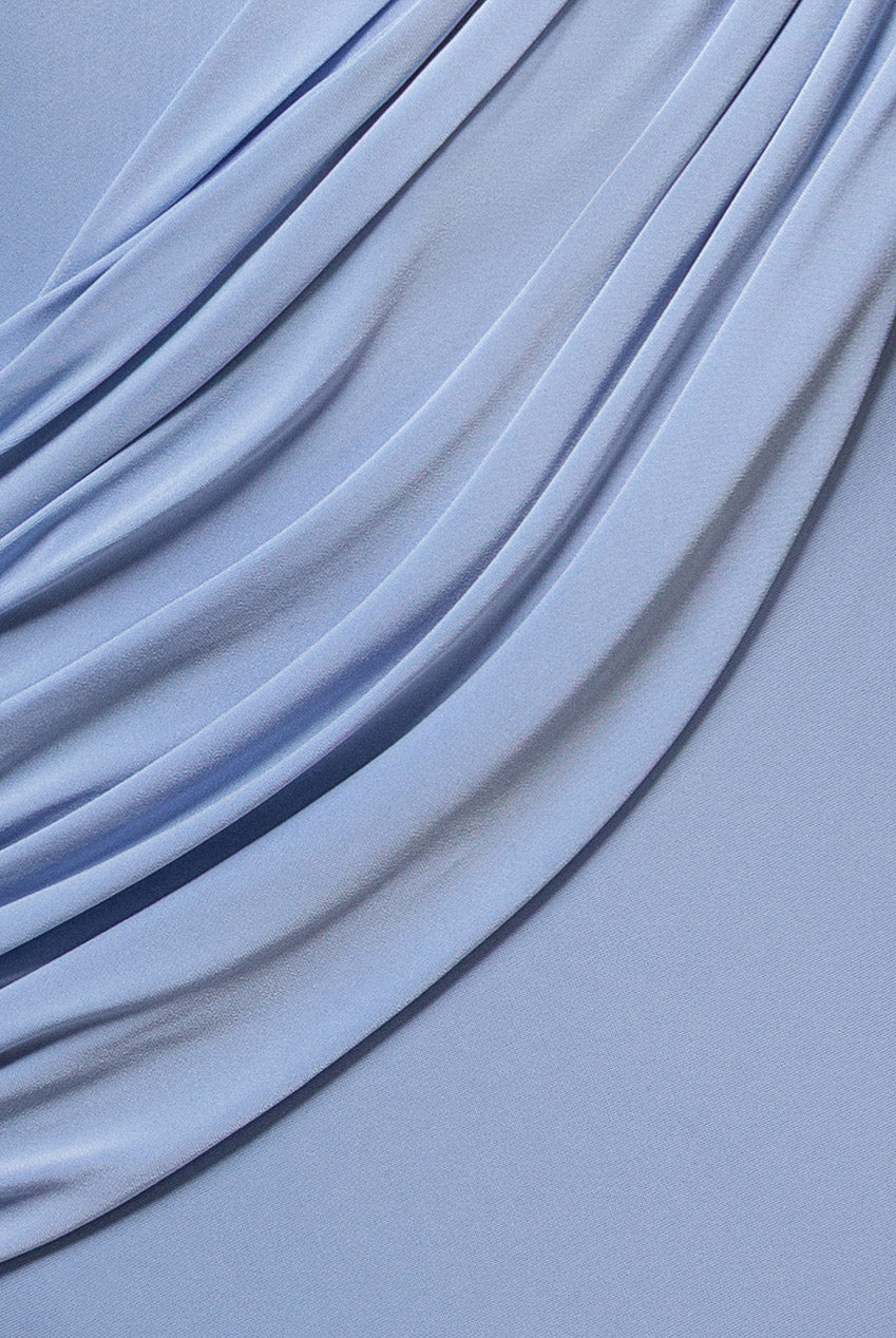Goddiva Asymmetric Neck Gathered Waist Maxi Dress - Blue