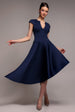 Goddiva Cap Sleeve Skater High Low Midi Dress - Navy Blue