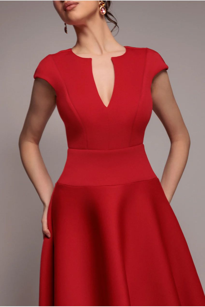 Goddiva Cap Sleeve Skater High Low Midi Dress - Red