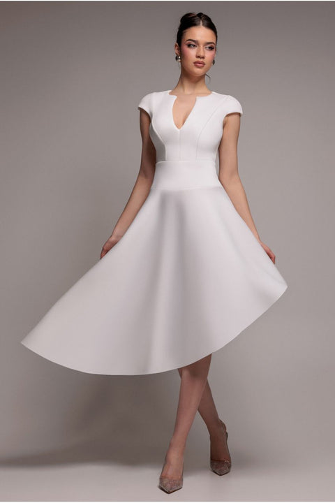 Goddiva Cap Sleeve Skater High Low Midi Dress - Cream