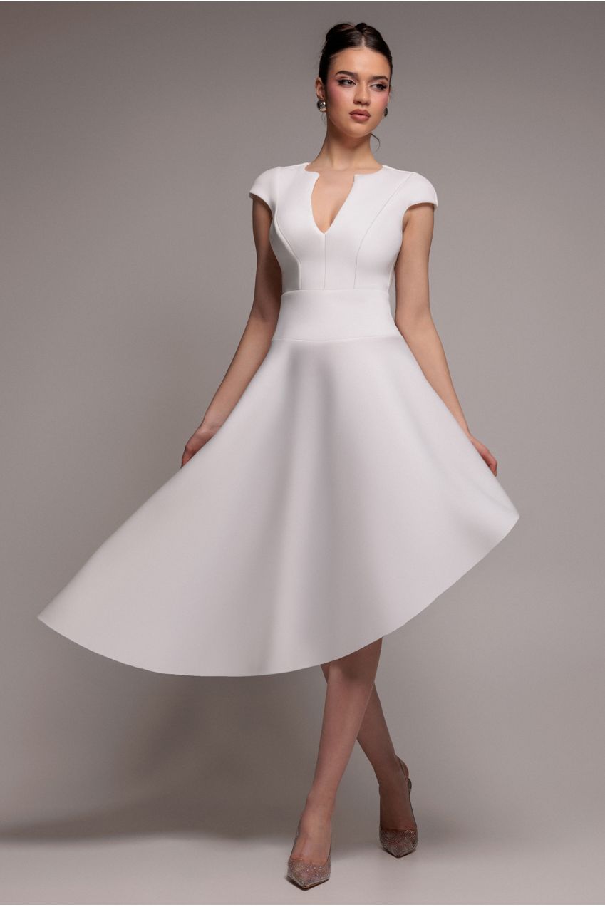 Goddiva Cap Sleeve Skater High Low Midi Dress - Cream