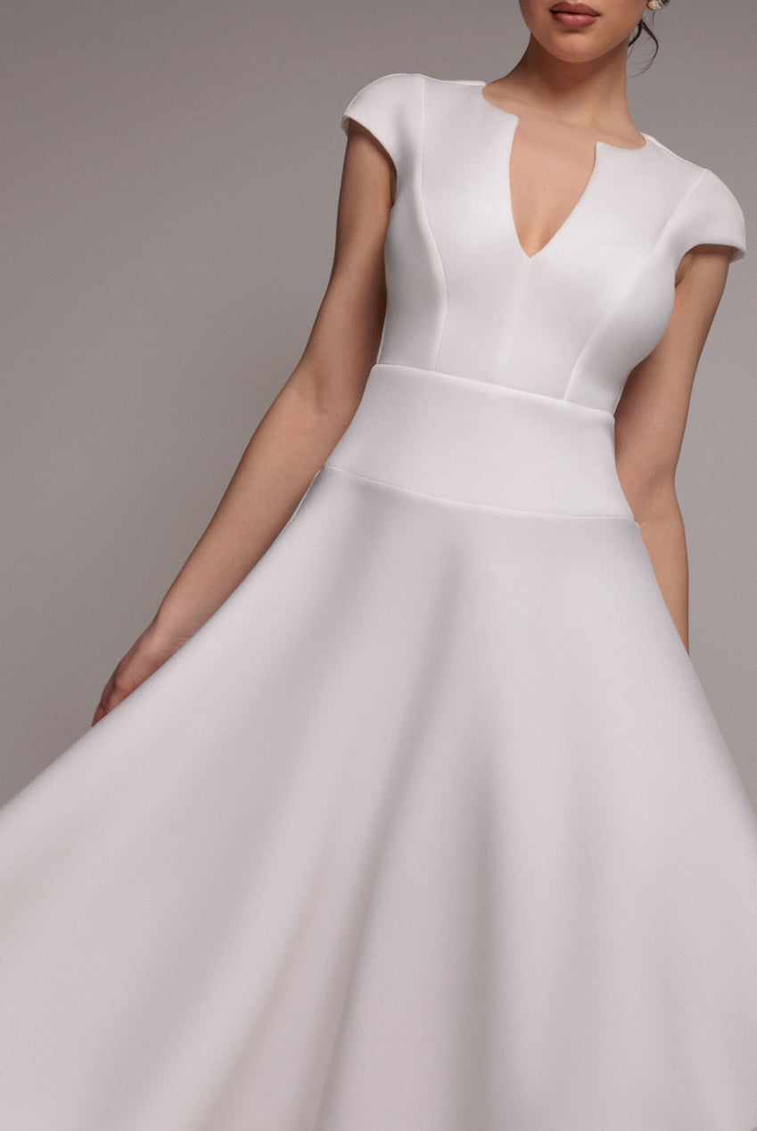 Goddiva Cap Sleeve Skater High Low Midi Dress - Cream