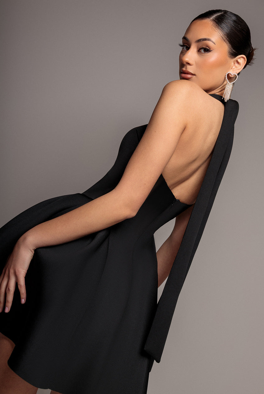 Goddiva Corset Fit And Flare Halter Neck Skater Mini Dress - Black
