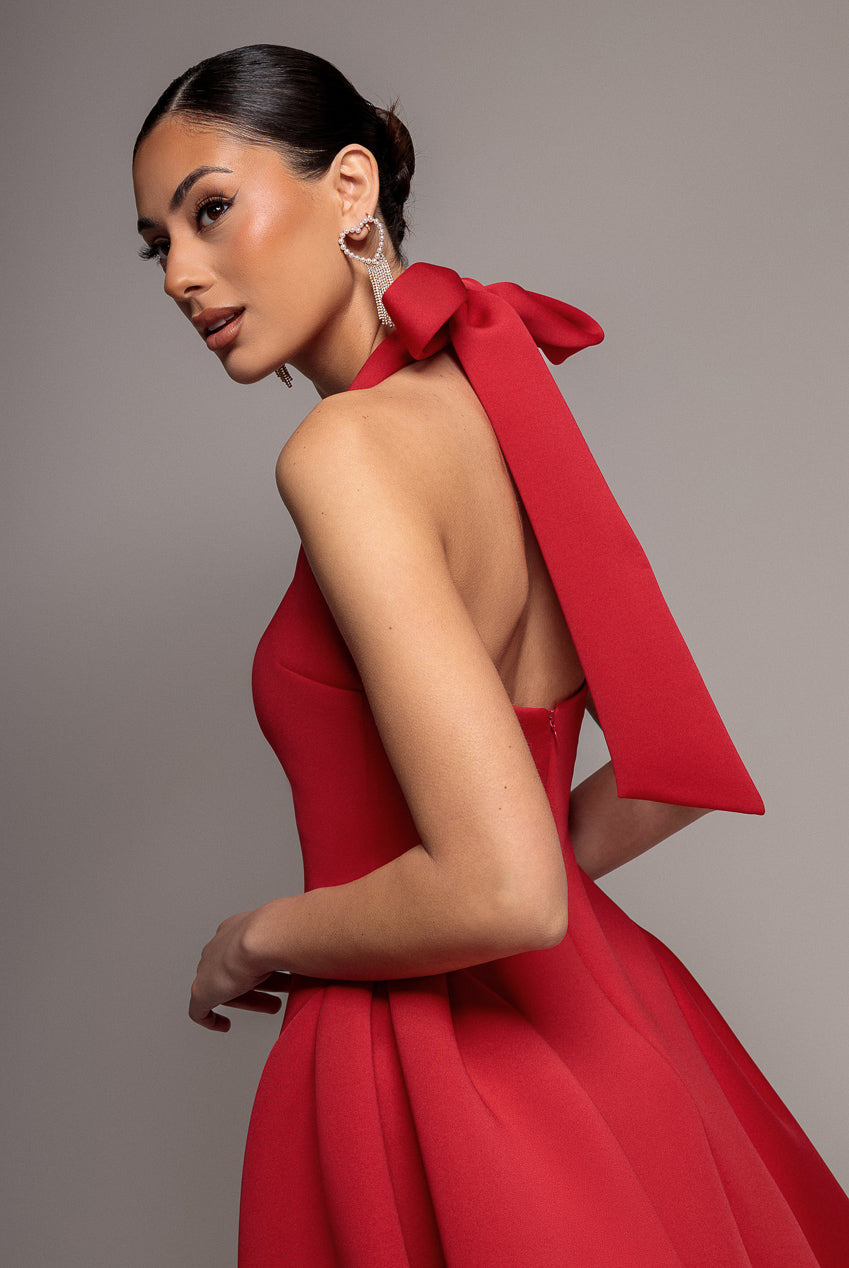 Goddiva Corset Fit And Flare Halter Neck Skater Mini Dress - Red