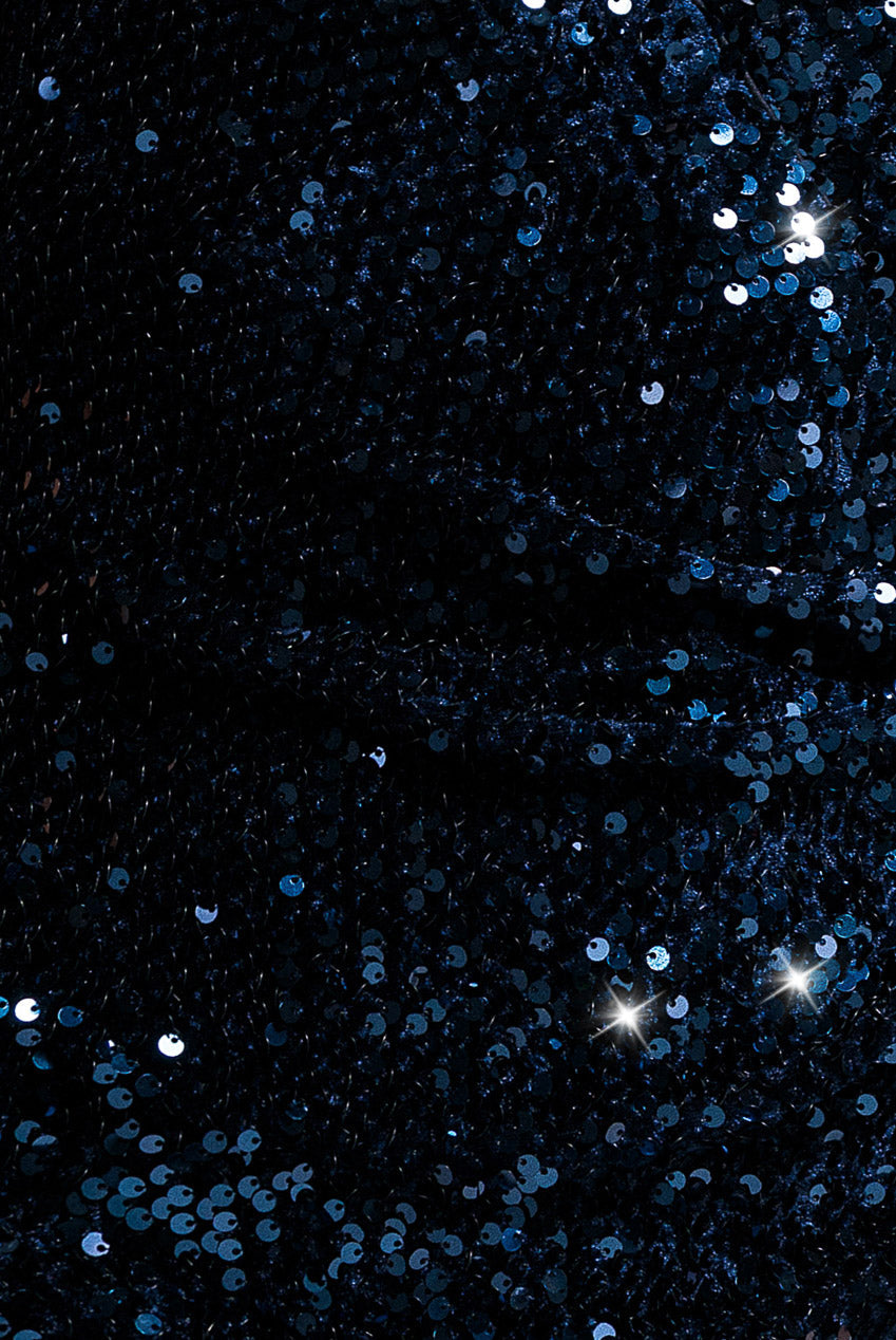 Goddiva Sequin & Velvet V Neck Cross Back Maxi Dress - Navy Blue