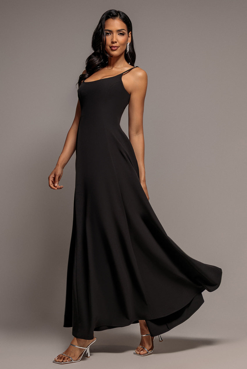 Goddiva Strapless Fit & Flare A Line Maxi Dress - Black