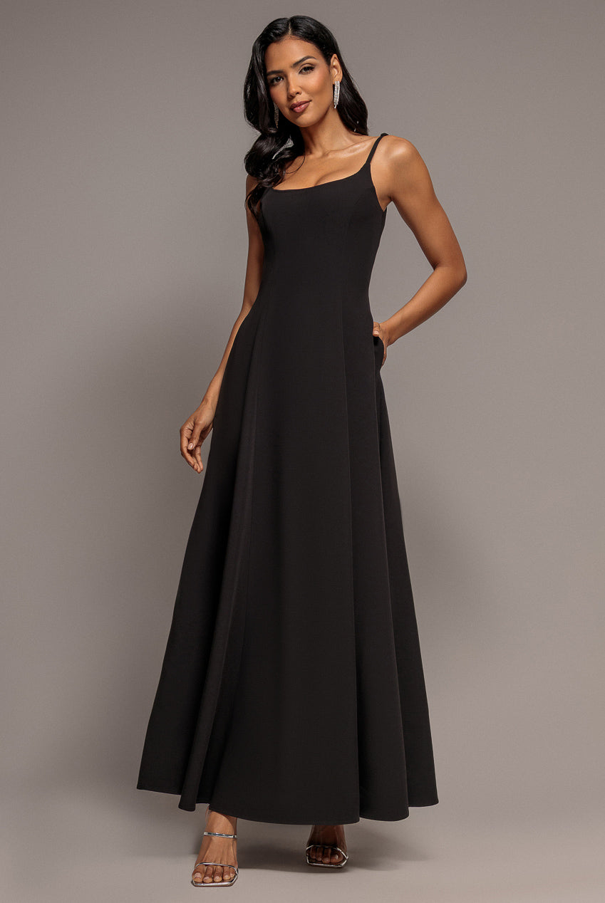 Goddiva Strapless Fit & Flare A Line Maxi Dress - Black
