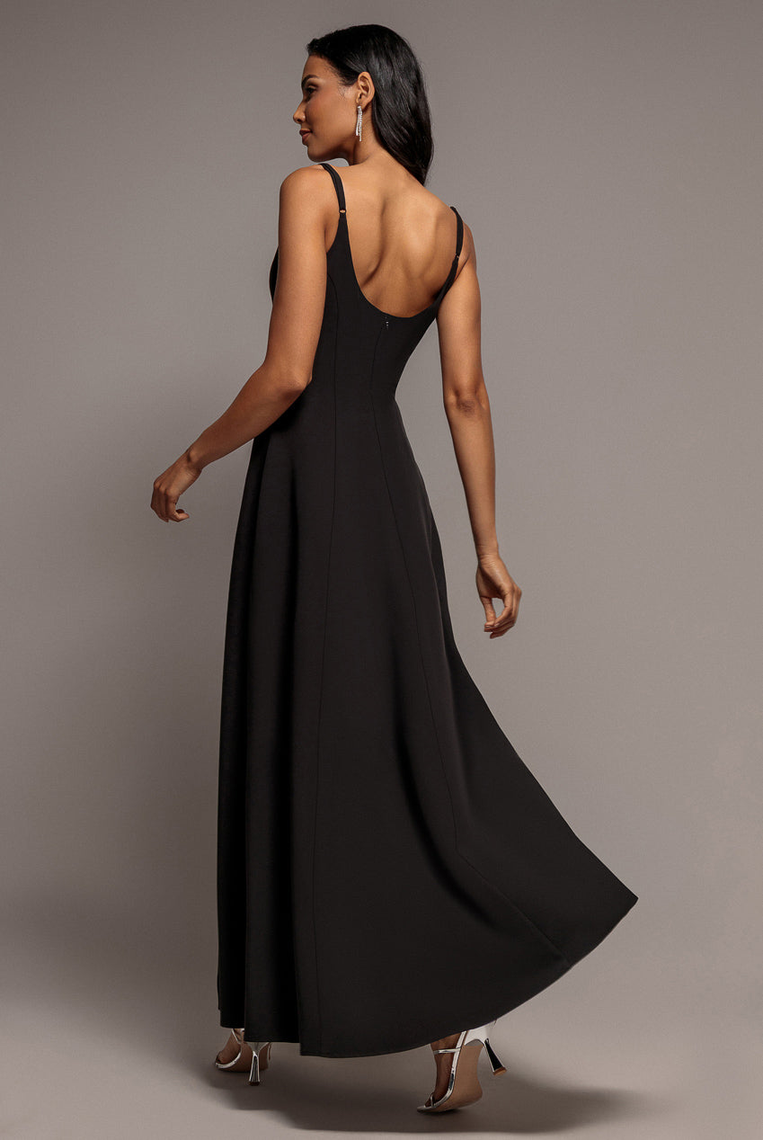 Goddiva Strapless Fit & Flare A Line Maxi Dress - Black