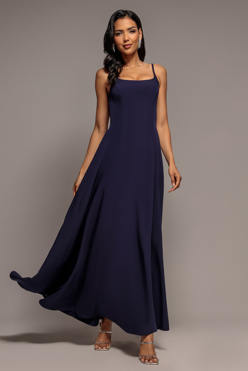 Goddiva Strapless Fit & Flare A Line Maxi Dress - Navy Blue