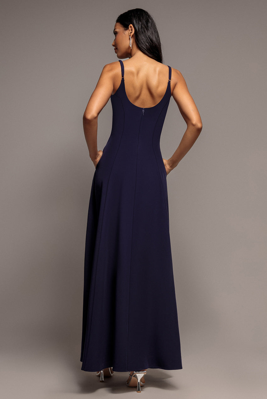 Goddiva Strapless Fit & Flare A Line Maxi Dress - Navy Blue