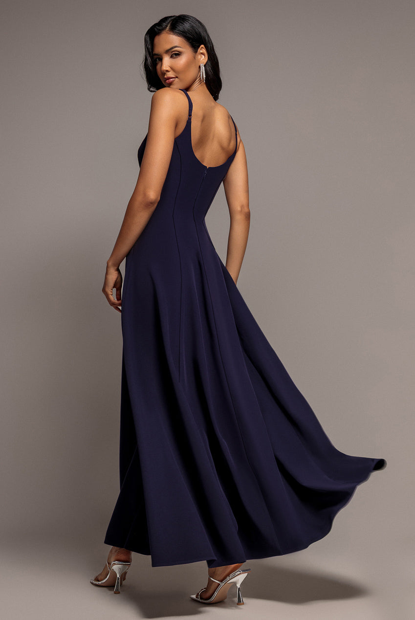 Goddiva Strapless Fit & Flare A Line Maxi Dress - Navy Blue