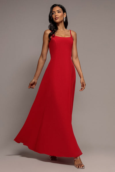 Red - Goddiva Strapless Fit & Flare A Line Maxi Dress - Red
