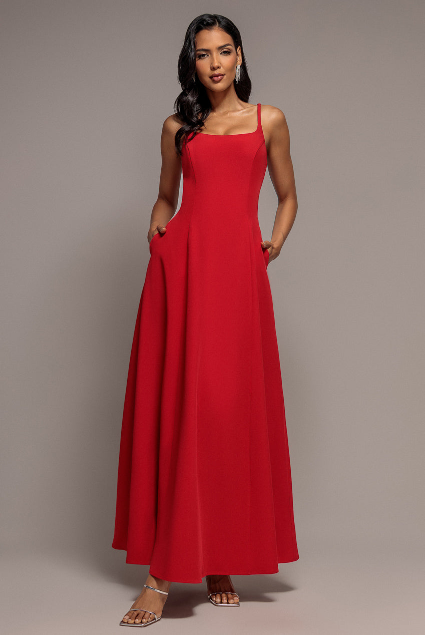 Goddiva Strapless Fit & Flare A Line Maxi Dress - Red