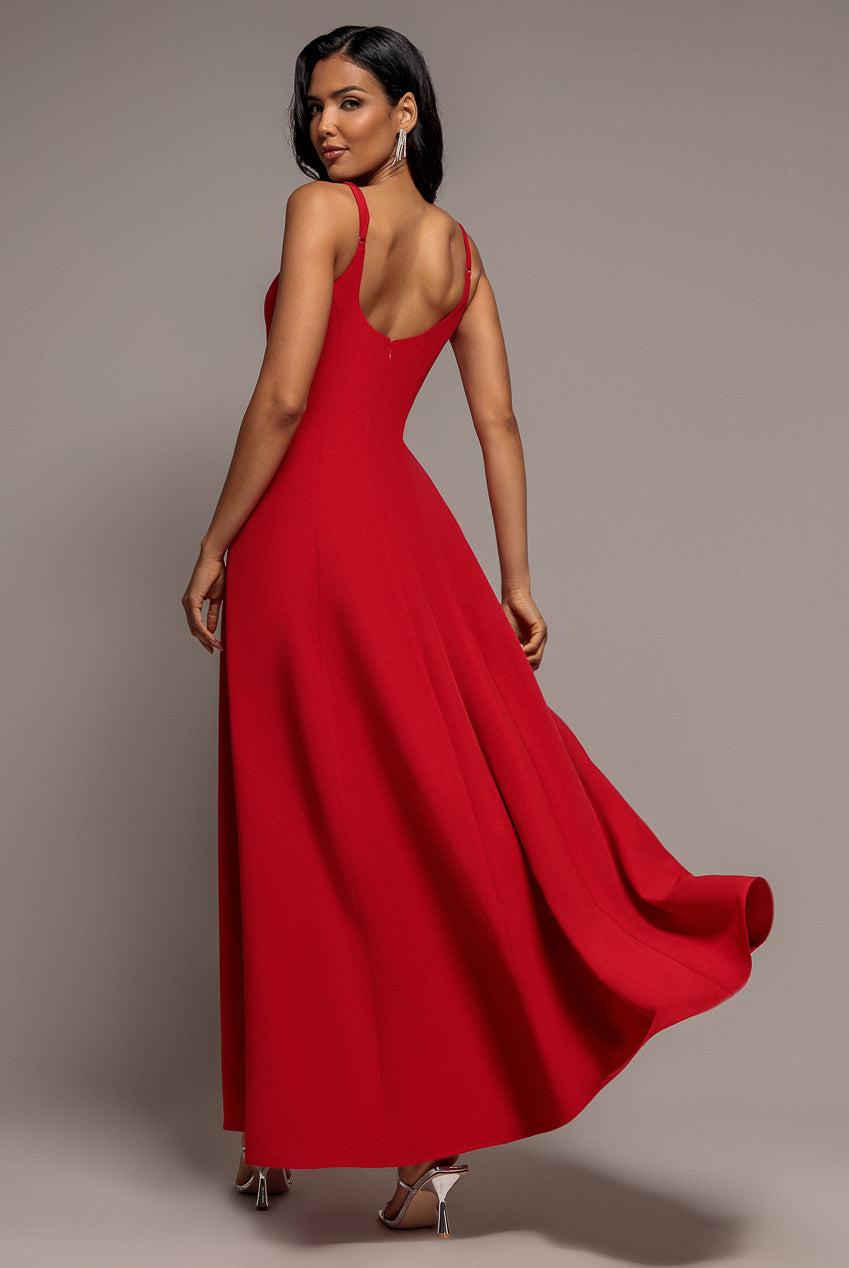 Goddiva Strapless Fit & Flare A Line Maxi Dress - Red