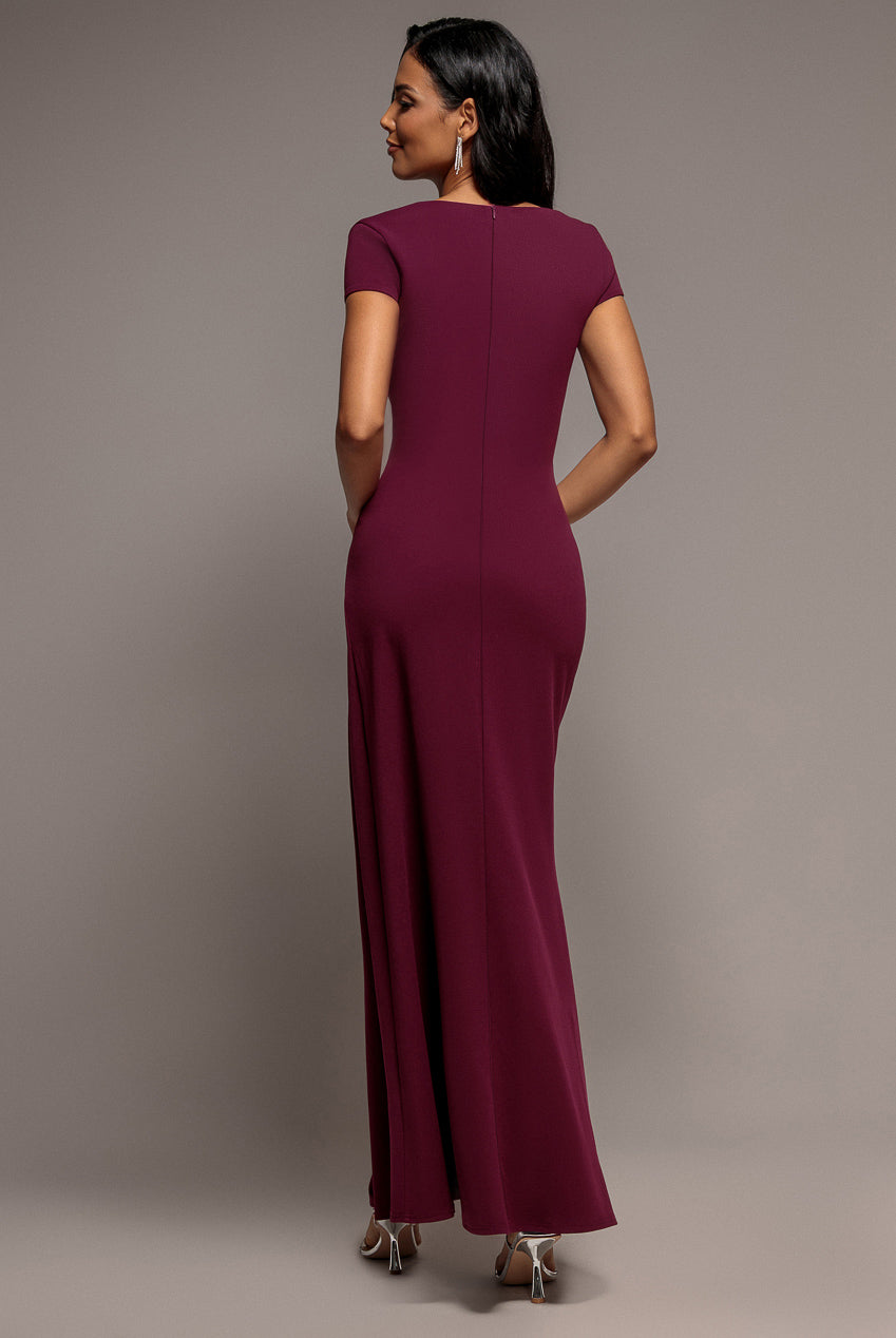 Goddiva Cap Sleeve Pleated Asymmetric Maxi Dress - Plum