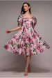 Goddiva Off Shoulder Floral Bow Back A Line Midi Dress - Blush Pink