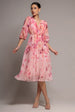 Goddiva Floral Print Wrap A Line Midi Dress - Blush Pink
