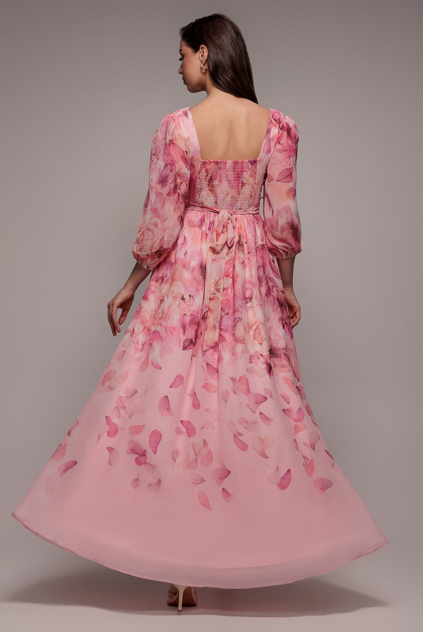 Goddiva Floral Print Shirred Back A Line Maxi Dress - Blush Pink