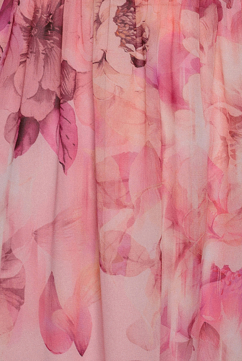 Goddiva Floral Print Shirred Back A Line Maxi Dress - Blush Pink