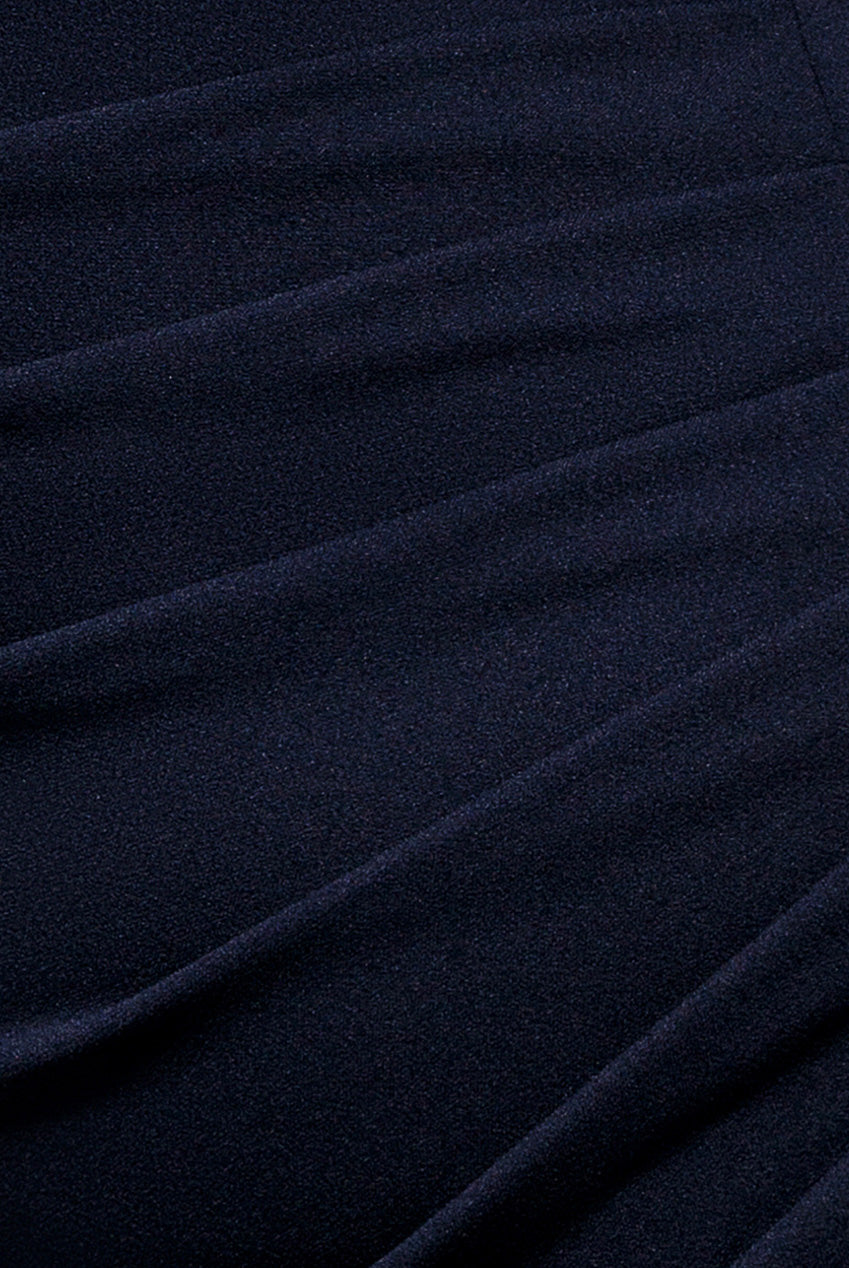 Goddiva Off Shoulder Pleated Waist Asymmetric Midaxi Dress - Navy Blue