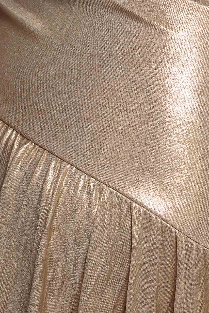 Goddiva Halterneck Empire Waist Gathered Sunrise Foil  Maxi Dress - Gold