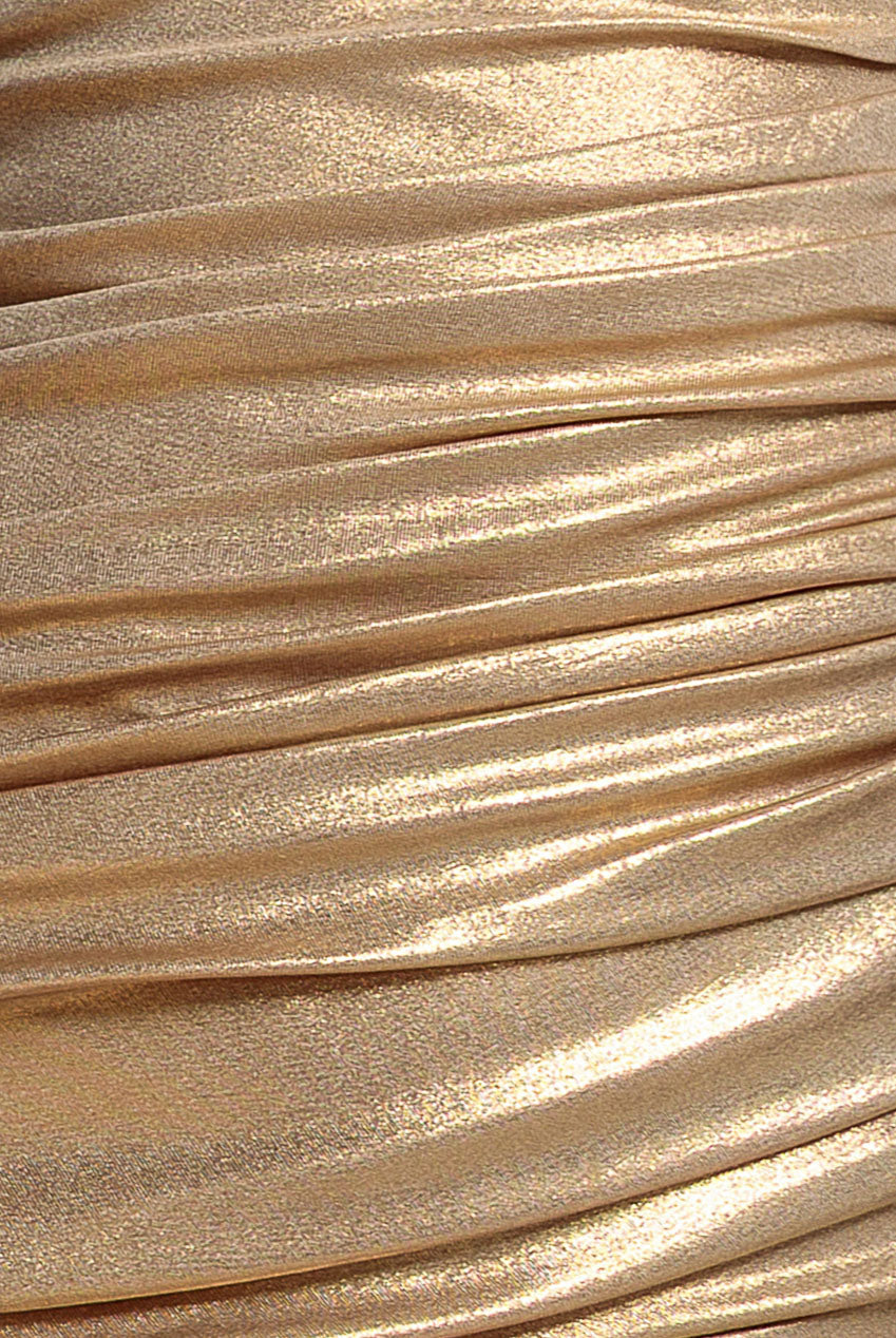 Goddiva Halterneck Empire Waist Gathered Sunrise Foil Maxi Dress - Gold Gold / 10 Goddiva Halterneck Empire Waist Gathered Sunrise Foil Maxi Dress - Gold Gold / 10