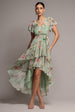 Goddiva Flutter Sleeve Chiffon Midaxi Wrap Dress - Sage Green