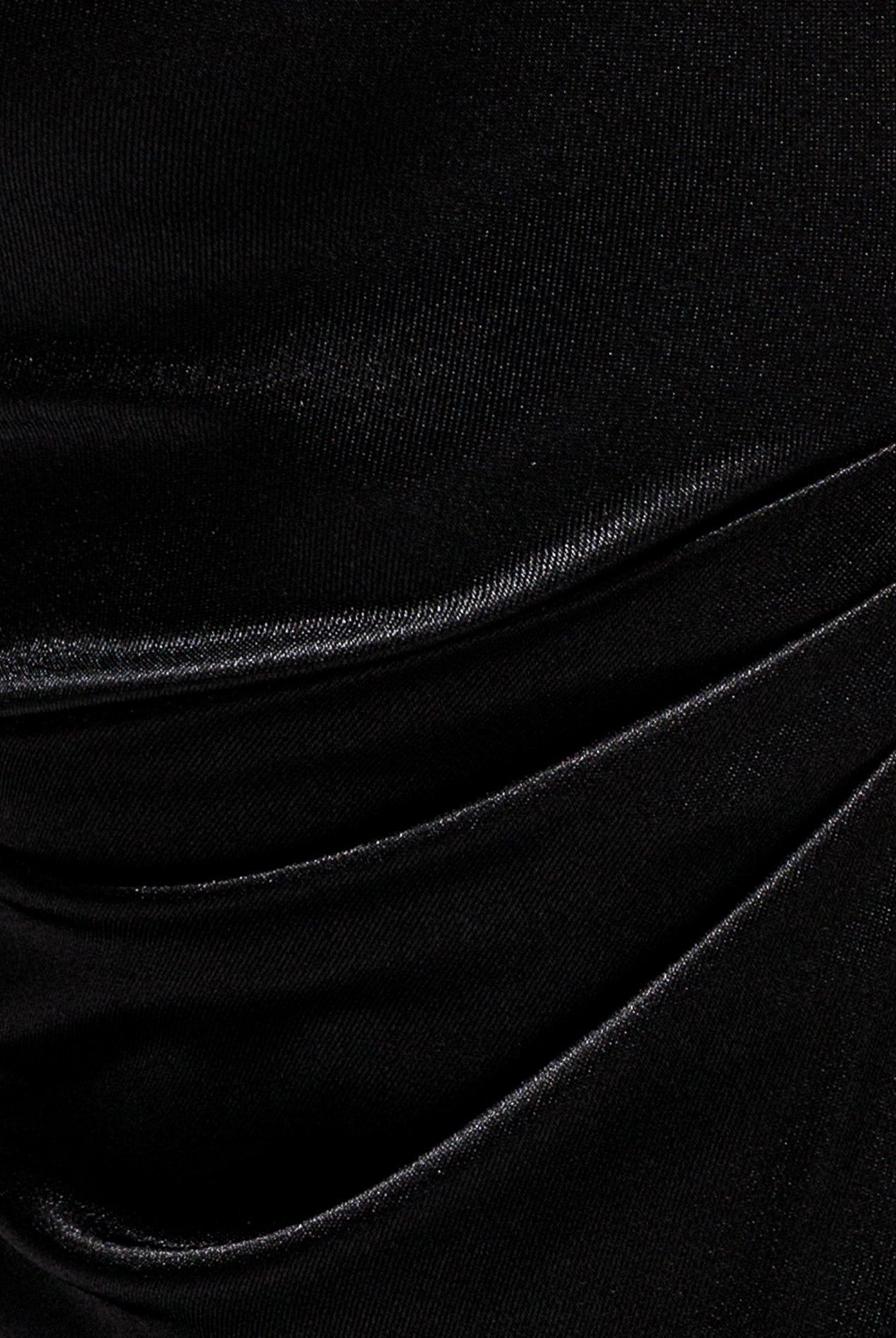 Goddiva Lace Inserted Asymmetric One Shoulder Satin Maxi Dress - Black