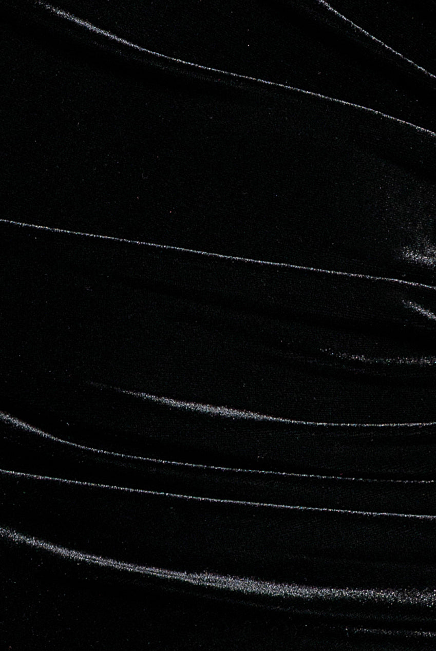 Goddiva Velvet One Shoulder Bardot Fit And Flare Maxi Dress - Black