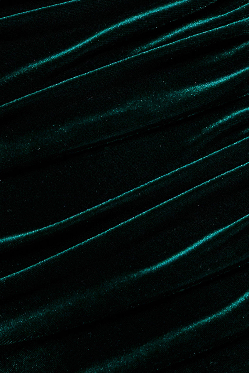 Goddiva Velvet One Shoulder Bardot Fit And Flare Maxi Dress - Emerald Green