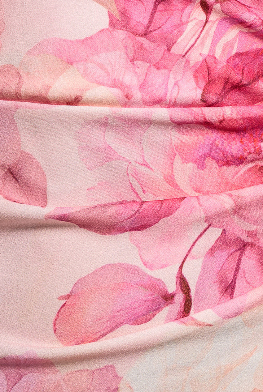 Goddiva Printed Cowl Neck Pleated Waist Maxi Dress - Blush Pink
