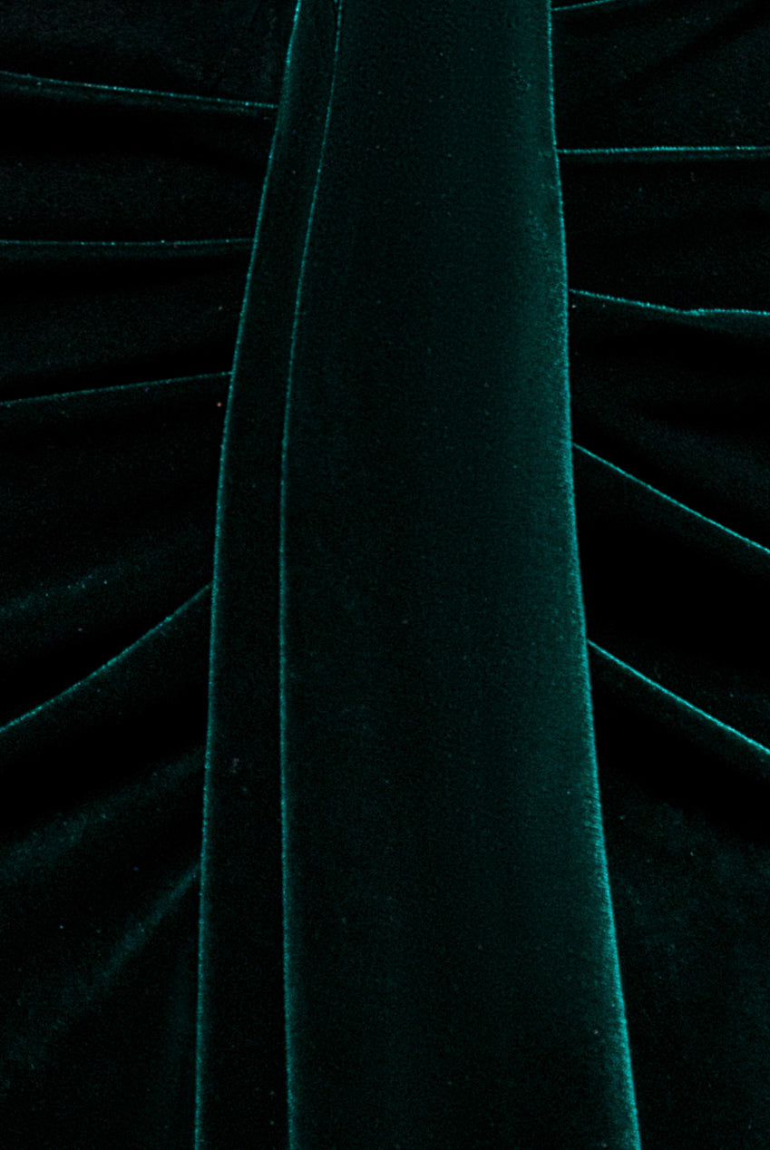 Goddiva Off Shoulder Bardot Draped Velvet Maxi Dress - Emerald Green